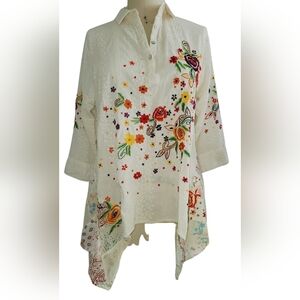 PONG Floral Embroidered Women's Tunic Sz Large